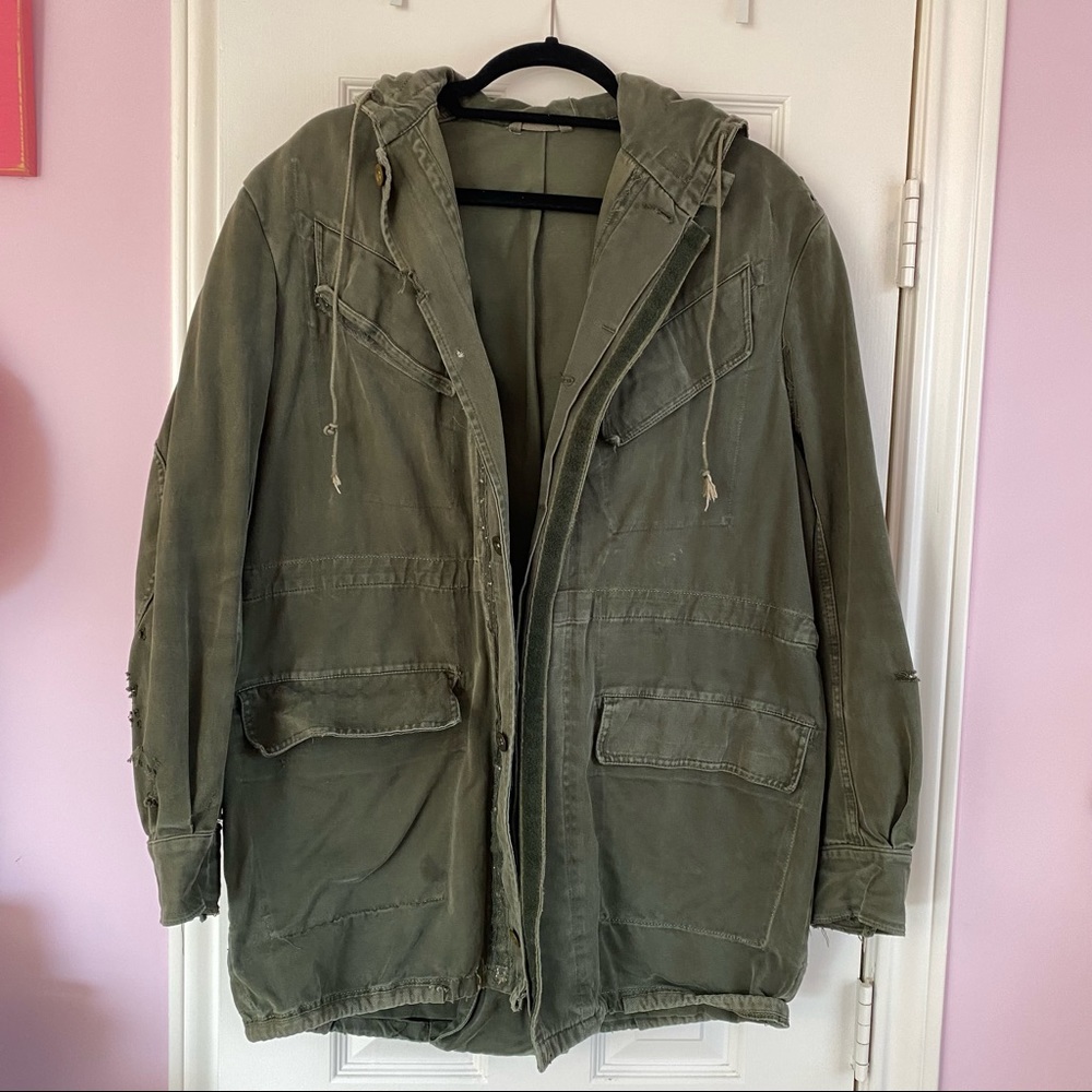 Oversized distressed military jacket